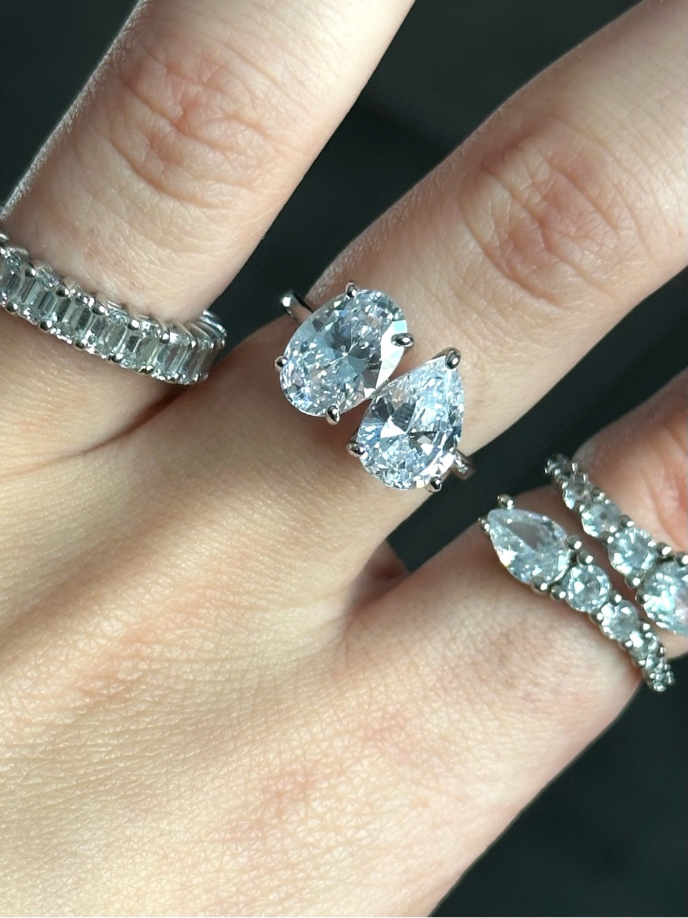 Sterling Silver CZ Multi-Shape Stackable Rings - White - Picture 2 of 7